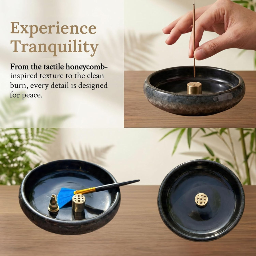 6 Inch Japanese Incense Holder for Stick,Ceramic Handmade Black