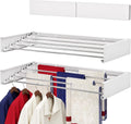 Wall Mounted Drying Rack 31.5", Foldable Laundry Drying Rack with Stainless Steel Rods, Retractable Laundry Space Saver for Indoor & Outdoor Use, Include Wall Template