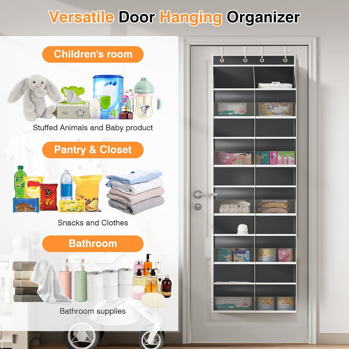 Over The Door Storage Organizer 5 Tiers Extra Large Heavy Duty Oxford Black