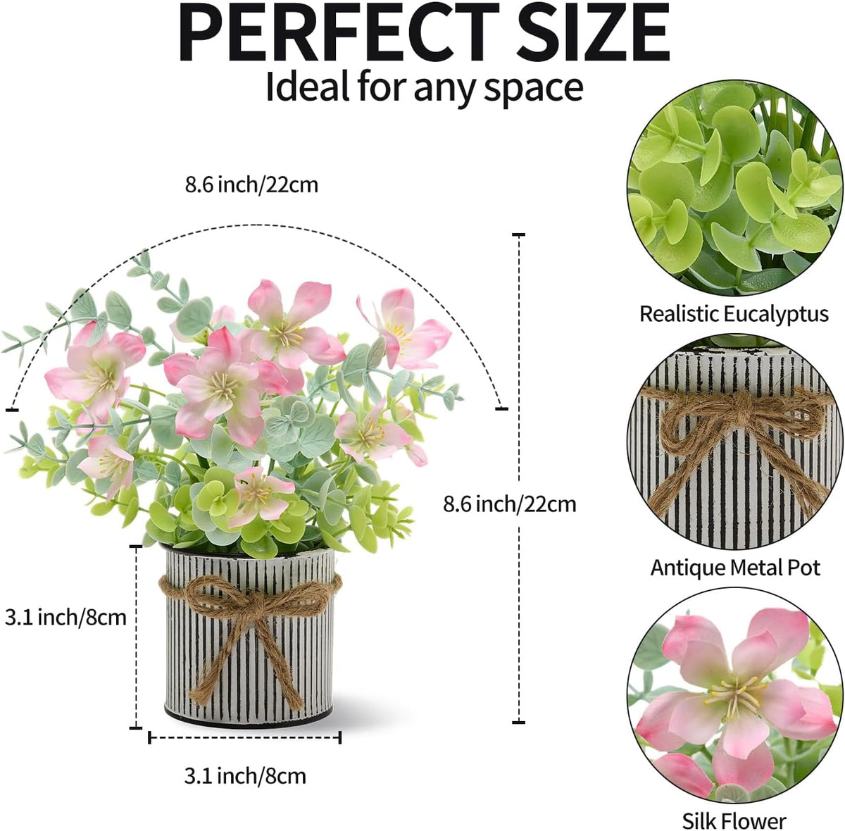 3 Pack Fake Potted Plants with Flowers,Spring Centerpieces for Table