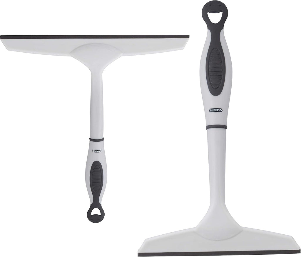 Superio Rubber Squeegee, 2 Pack, Streak Free All Purpose Window Squeegee, Comfort Grip Handle and Hanging Hook (Grey, 6 Inch- 10 Inch Set)