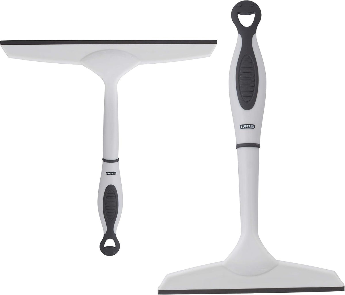 Superio Rubber Squeegee, 2 Pack, Streak Free All Purpose Window Squeegee, Comfort Grip Handle and Hanging Hook (Grey, 6 Inch- 10 Inch Set)
