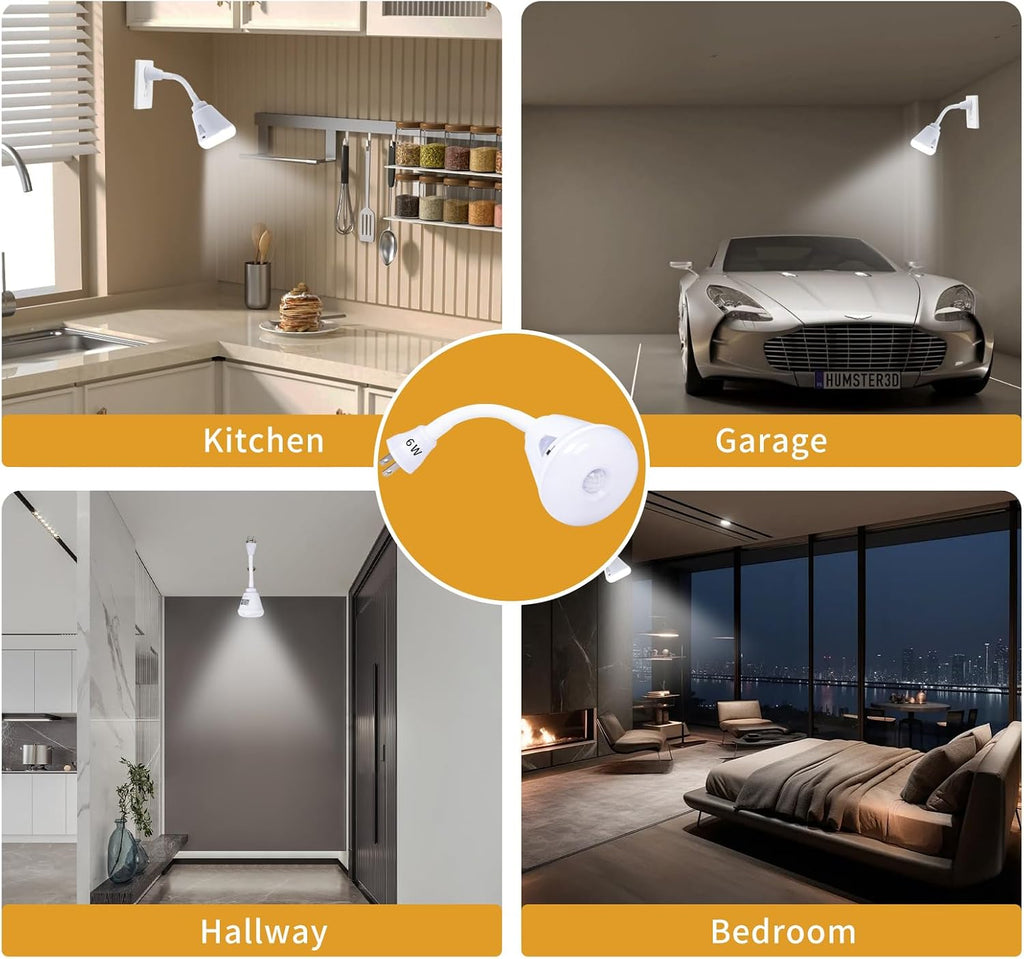 Plug in Motion Sensor Night Light Indoor LED Infrared Motion Detector Night Light for AC Outlet, Dusk to Dawn Sensor, 360° Rotating for Stairs Garage, 6W Cool White Light US Plug