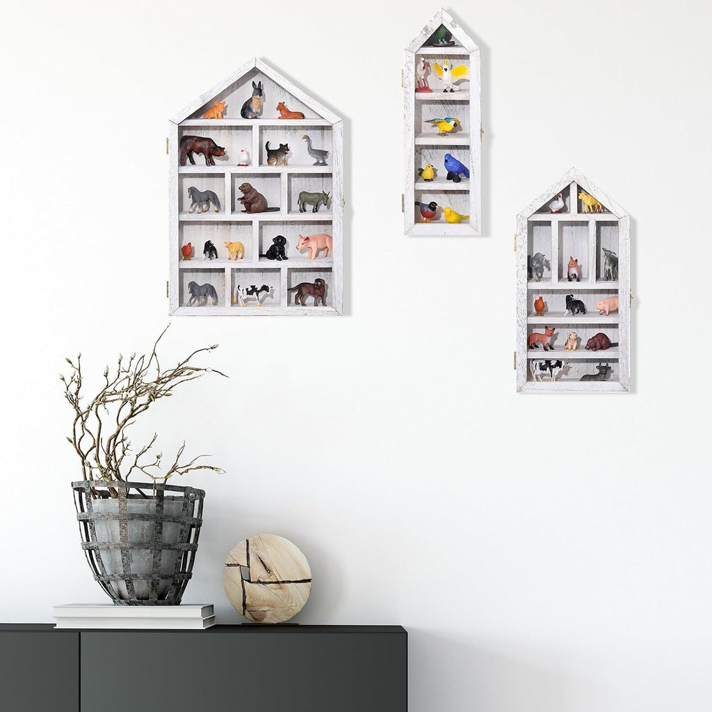 DoubleFill 3 Pcs Trinket Shelf Shadow Box, Antique White, House Shape