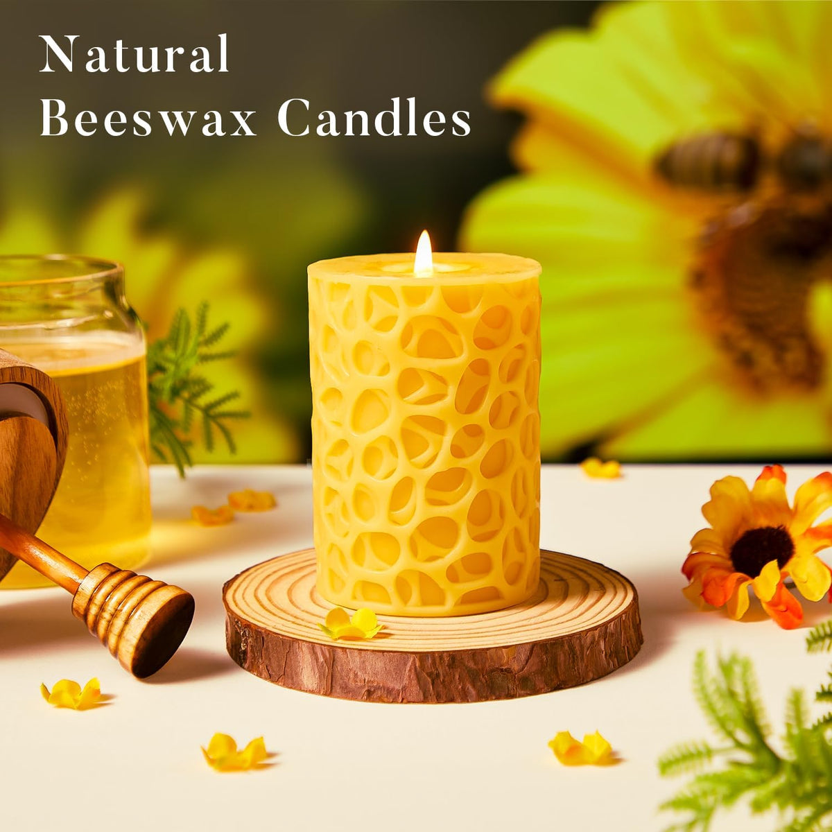 Ashlux Beeswax Pillar Candles 3x4 inch, 100% Pure Beeswax Candles