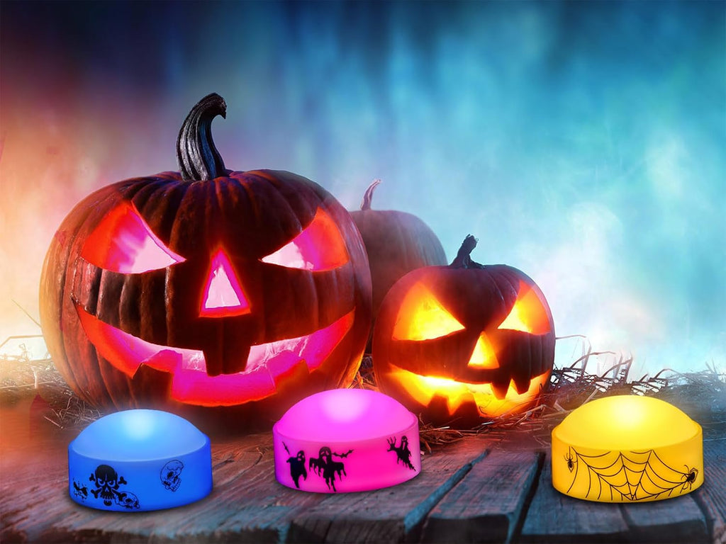 4 PCS Color Changing Halloween LED Pumpkin Candle Lights with Remote and Timer, Colored Battery Operated Jack-O-Lantern Light for Outdoor Halloween Flameless Pumpkin Home Decorations