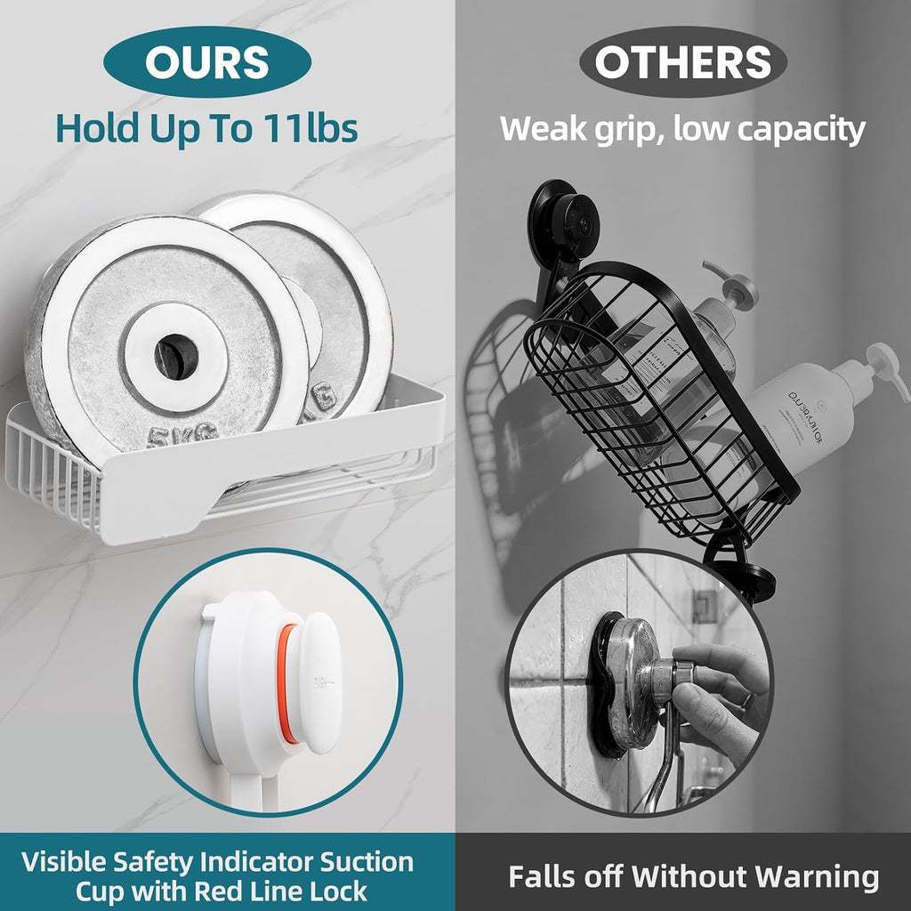 TAILI Shower Caddy Suction Cup Rustproof Metal Visible indicator White