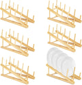 6 PCS Plate Stands for Display, Wooden Dish Drying Rack, 5-Tier Plate Holder Cabinet Organizer Craft Show Display Stands for Tabletop Book Artwork Photo Record Magazine and Platter