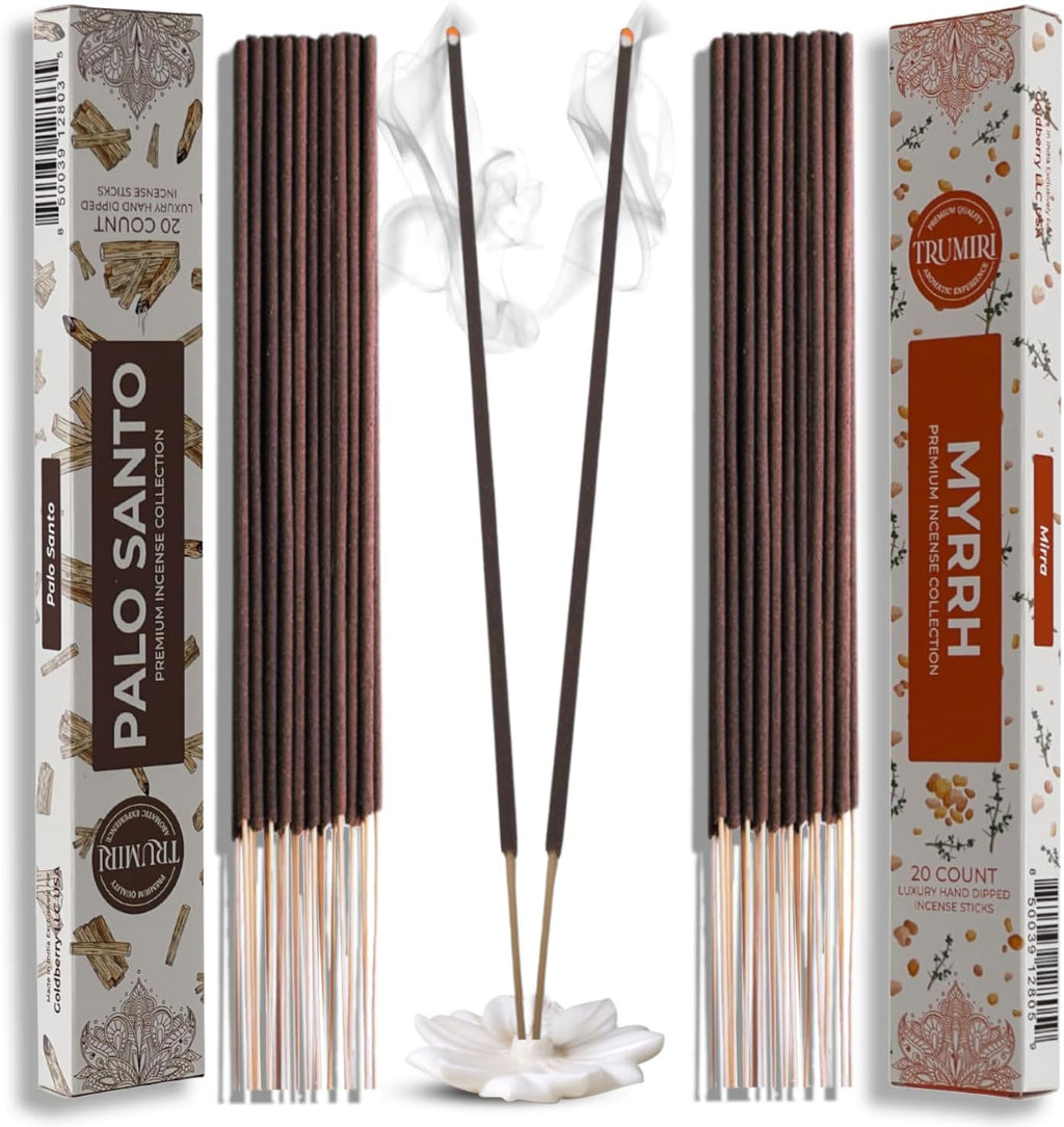 Trumiri Incense Sticks - Combo Pack of 40 Insence-Sticks - 20 Palo Santo + 20 Myrrh - Insenses - Insents - Incents - Inscense - Incence - Incienso - All Natural Incense Sticks