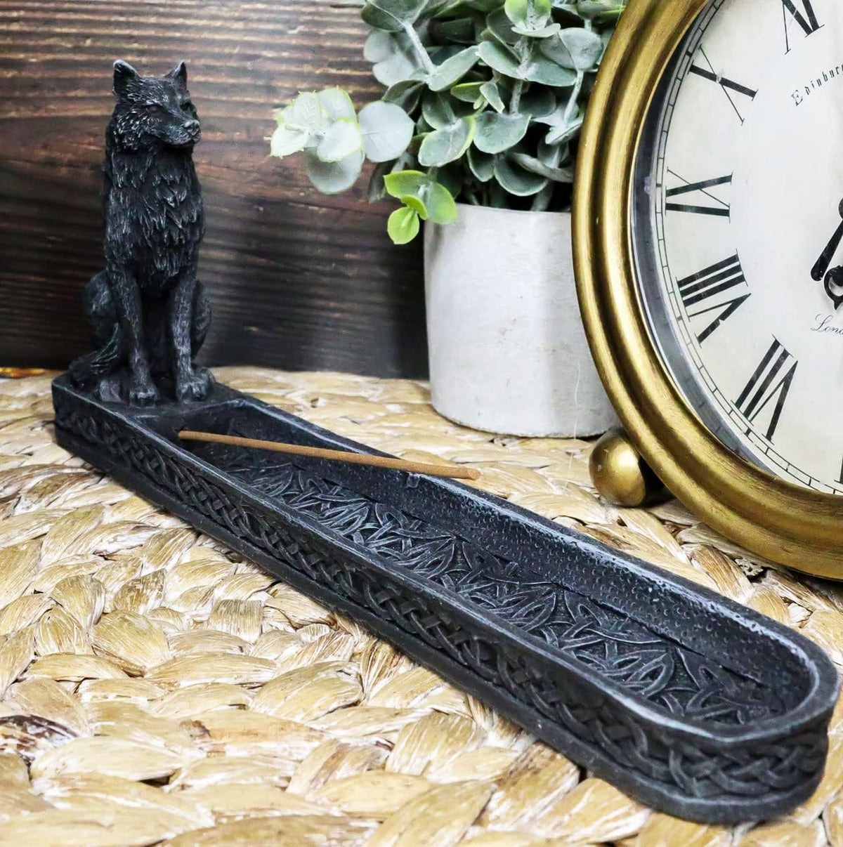 Ebros Moonlight Remus Stoic Sitting Alpha Wolf Incense Burner Holder Figurine with Celtic Knotwork Details As Home Fragrance Decor Figurine Accessory Timberwolves Totem Spirit Accent