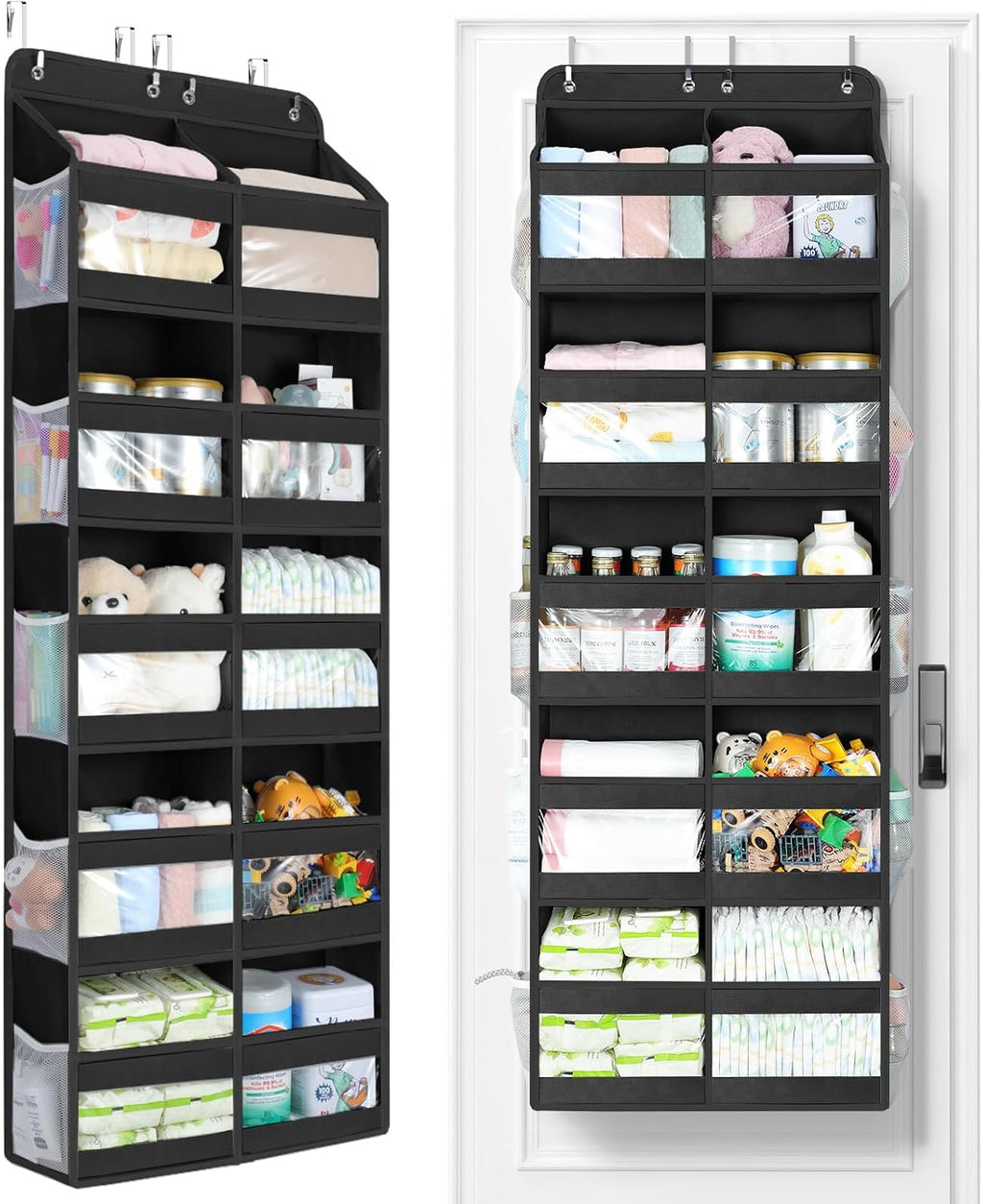 Yecaye 5-Tier Over The Door Organizer Dual-Column, 80lbs Load Over the Door Storage of 10 Compartments, Heavy Duty Door Organizer Hanging for Bedroom Closet Nursery Bathroom Pantry, Black, 2 Pack