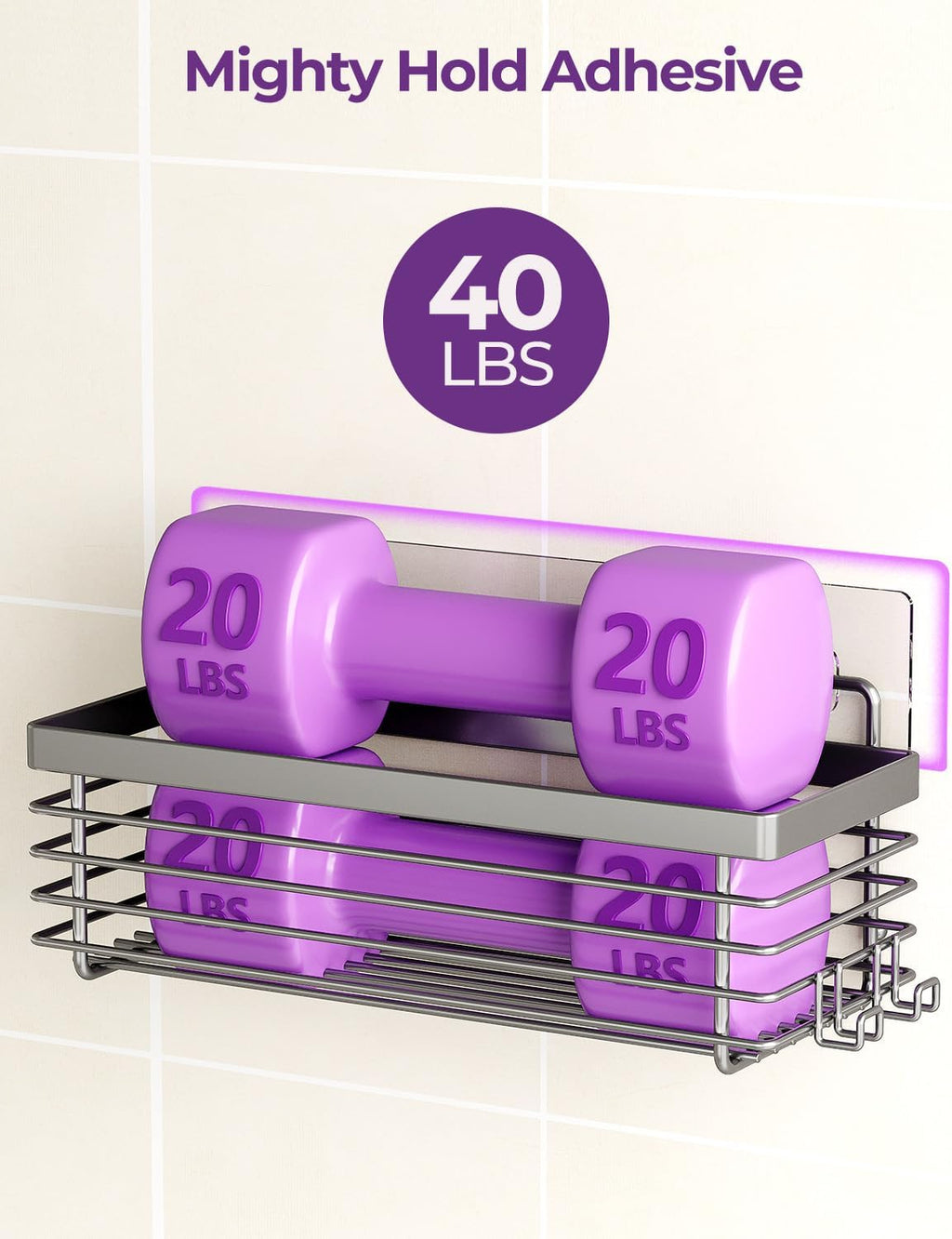 Shower Caddy Adhesive 3 Pack Stainless Steel Storage Organizers-Grey