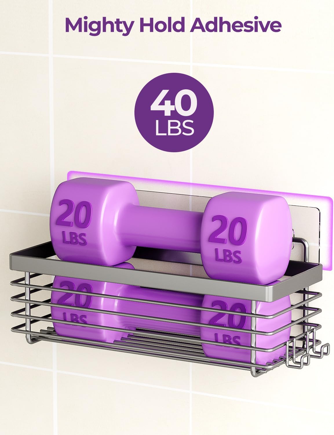 Shower Caddy Adhesive 3 Pack Stainless Steel Storage Organizers-Grey
