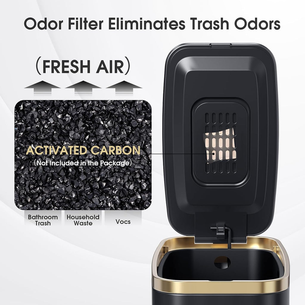 CEROELDA Small Bathroom Trash Can with Lid-5L/1.3 Gal-Soft Close Lid-Black