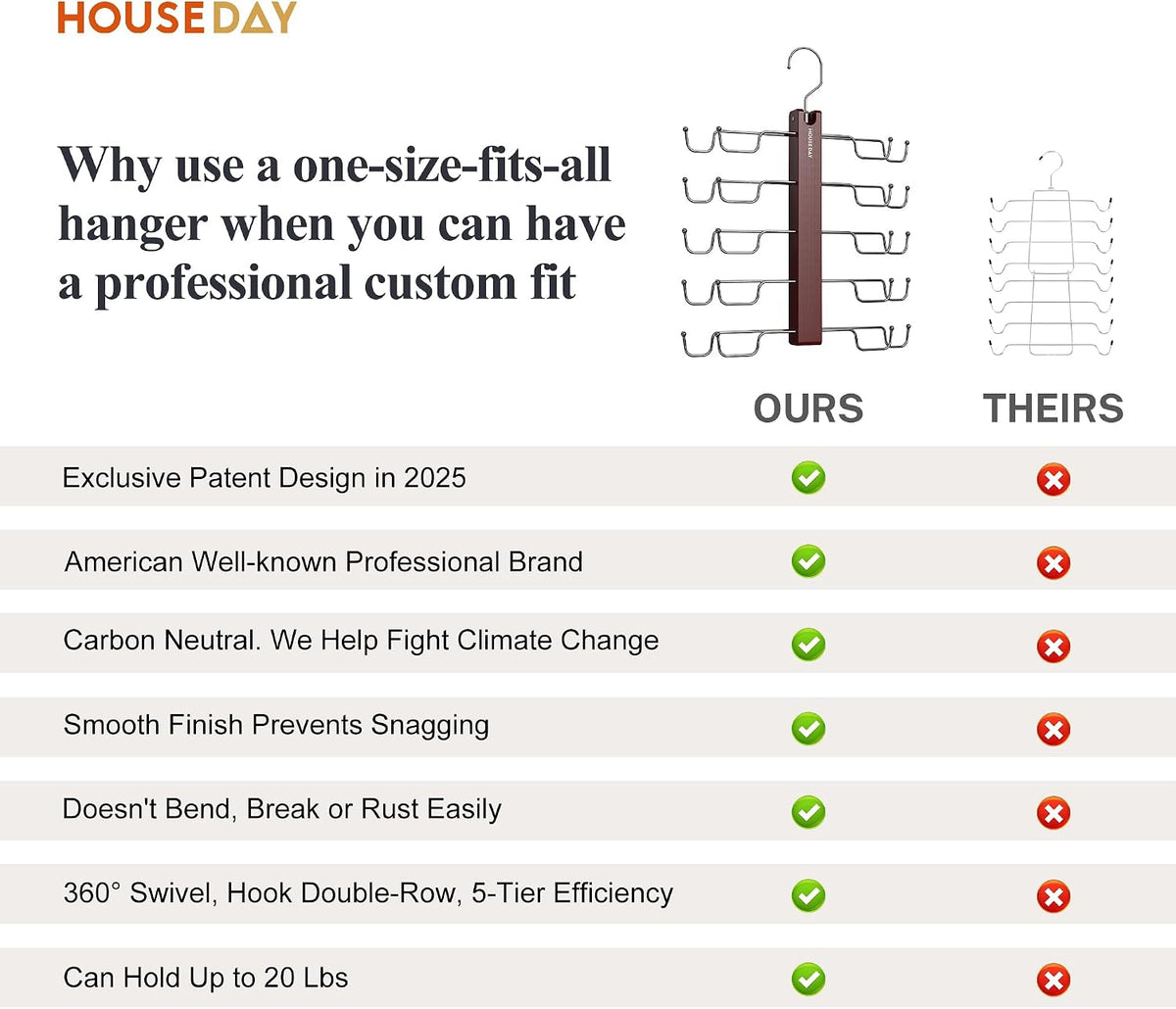 HOUSE DAY 2 Pack Tank Top Hanger Space Saving, Wooden Bra Hangers Mahogany