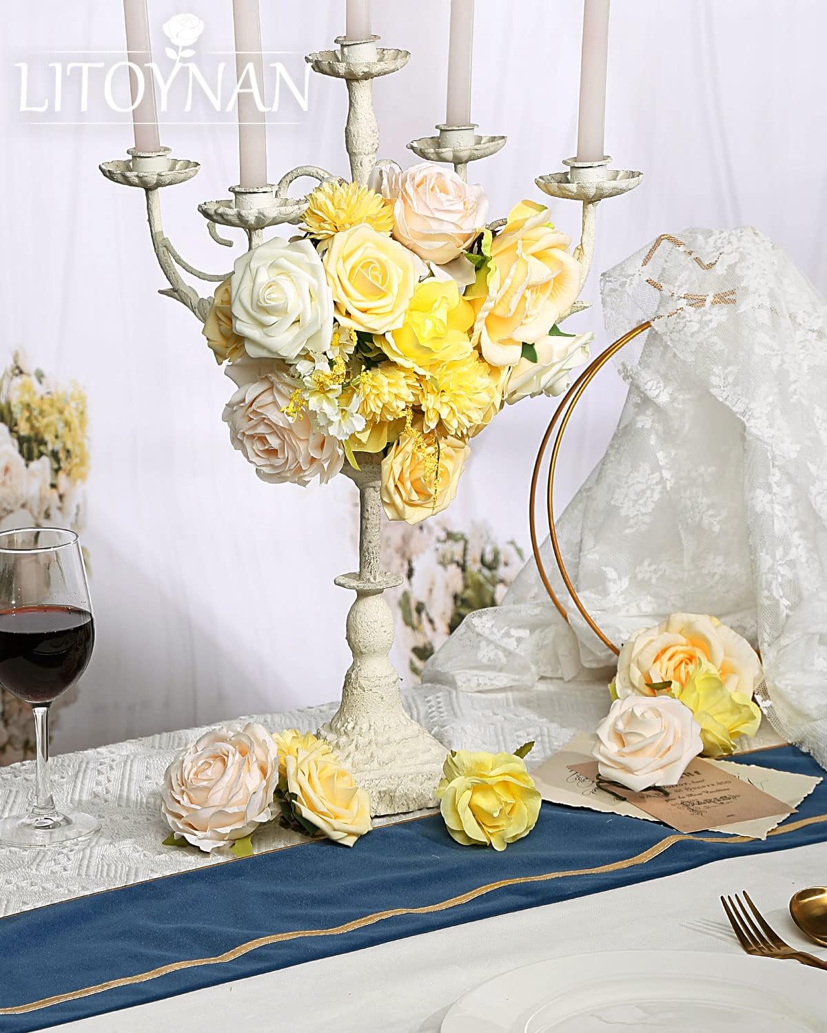 Artificial Flower Combo Pale Yellow,Light Peach & White Faux Flower Box for DIY Bouquets Centerpieces Floral Arrangements