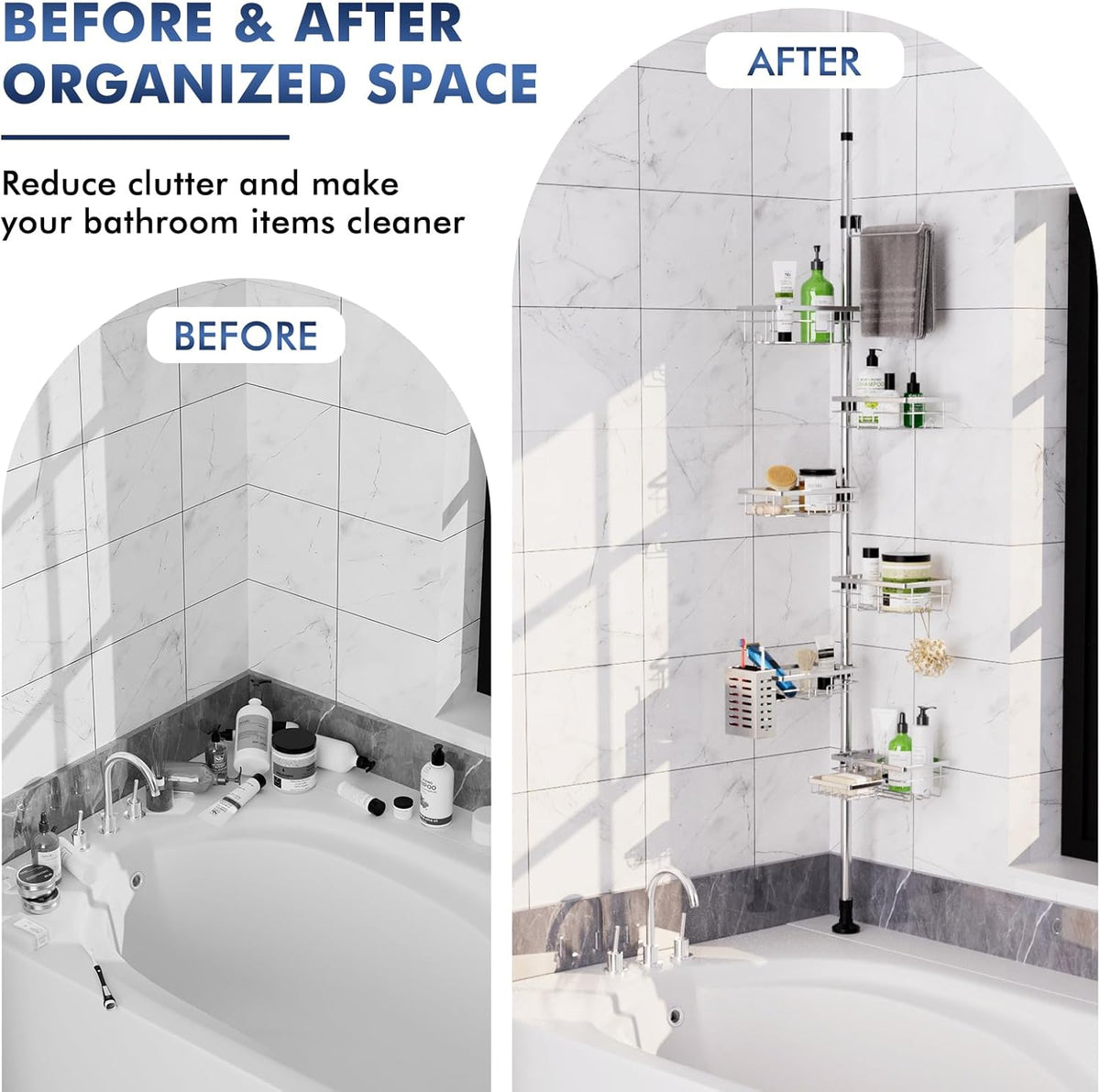 Shower Caddy Corner Tension Pole,Stainless Steel Shelves Bathroom Organizer