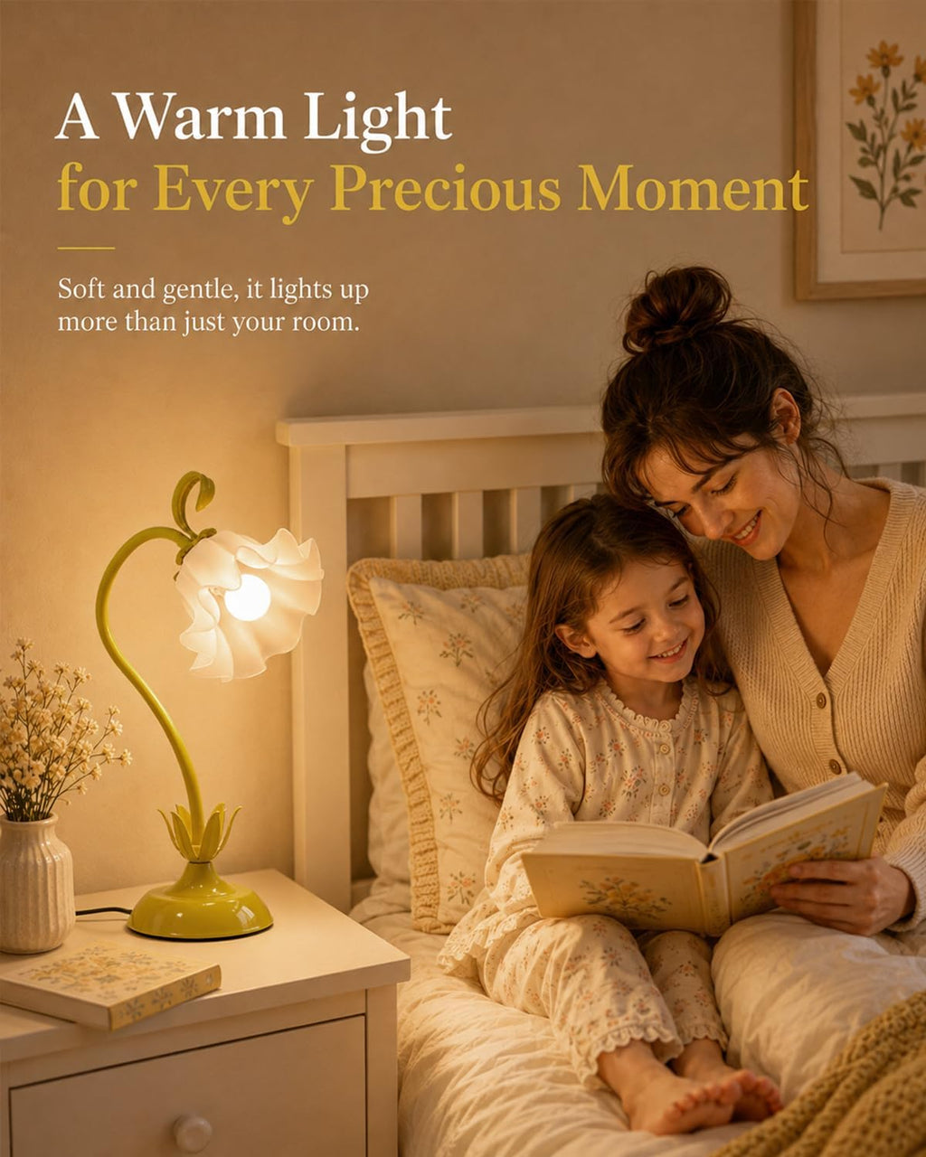 WERFOP Flower Table Lamp Cute Desk Lamp for Bedroom Home Decor (Yellow)