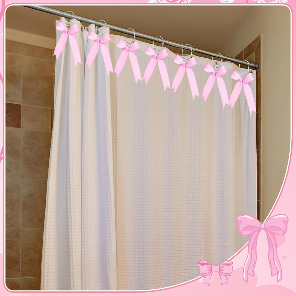 MorningRo 12 Pcs Light Pink Bow Cute Shower Curtain Hooks Bow Knot Hooks