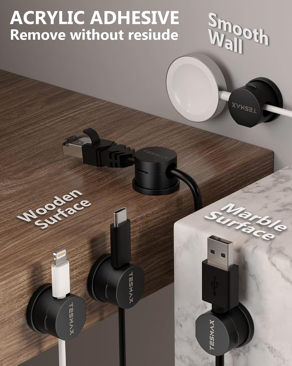 6Pack Magnetic Cord Holder 360° Rotating, 1s Lock Adhesive Desk Organizers
