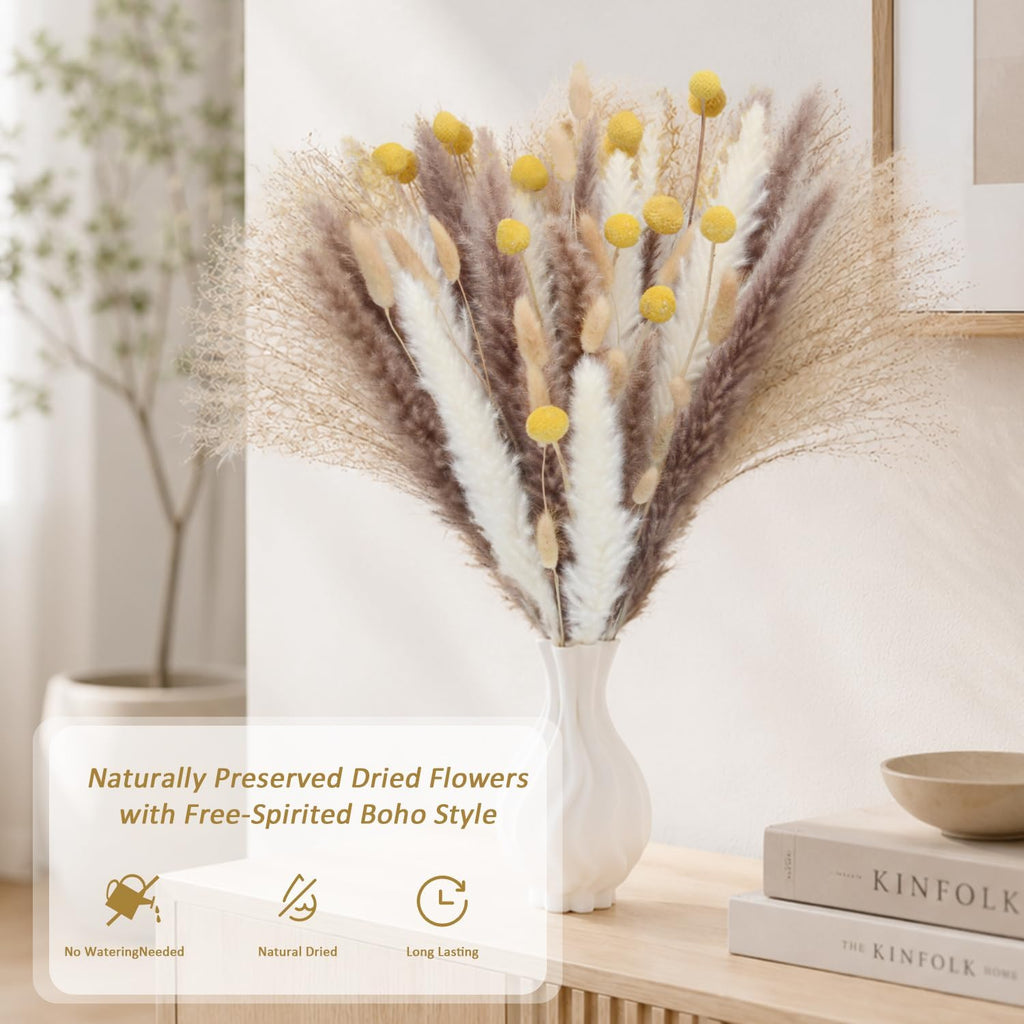 100PCS Boho Flowers Bouquet 17inch Natural Dried Pampas Grass for Vase