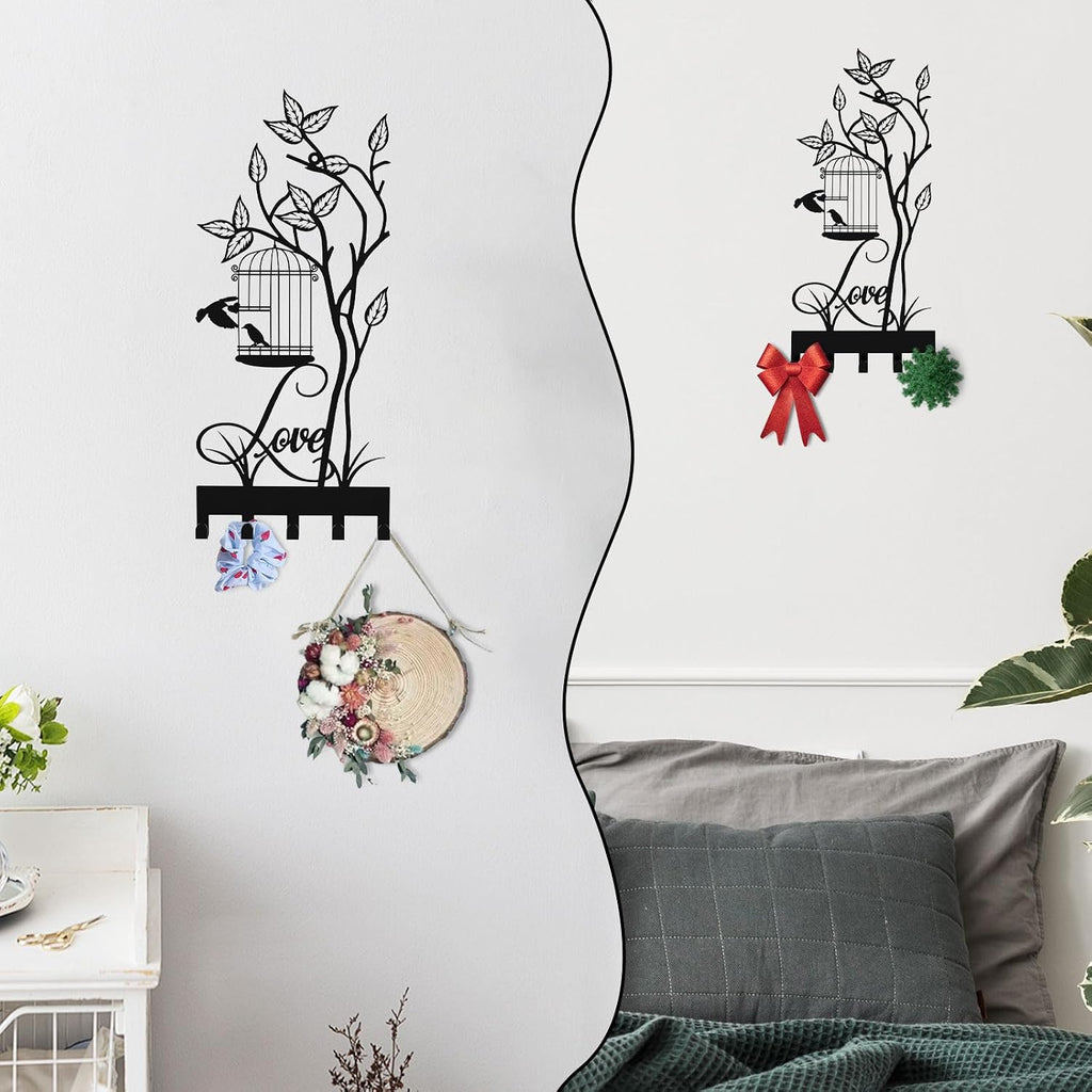 Key Holder for Wall, Metal Key Holder Hooks Organizer Rack, Key Organizer Wall Decorative with 5 Hooks for Entryway, Front Door, Hallway, Bedroom, Office (12 Inches, Birdcage)