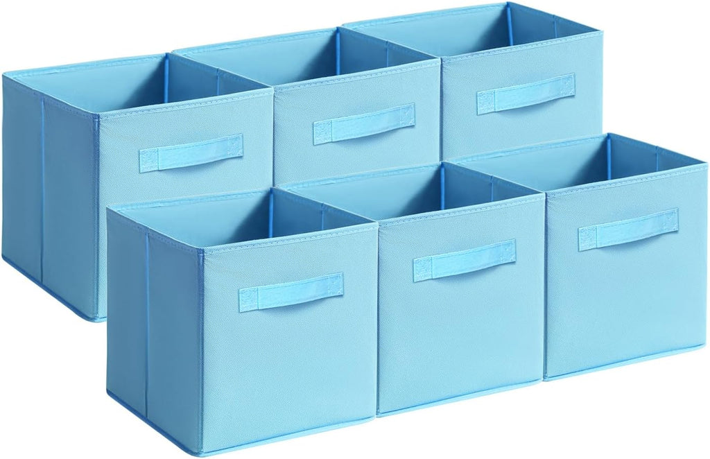 Fabric Storage Bins - 6 Pack Collapsible Cube Organizer for Closet, Shelves & Living Space, Pastel & Dark Color Options - Foldable Storage Boxes with Handles for Clothes (Blue, 11 inch)