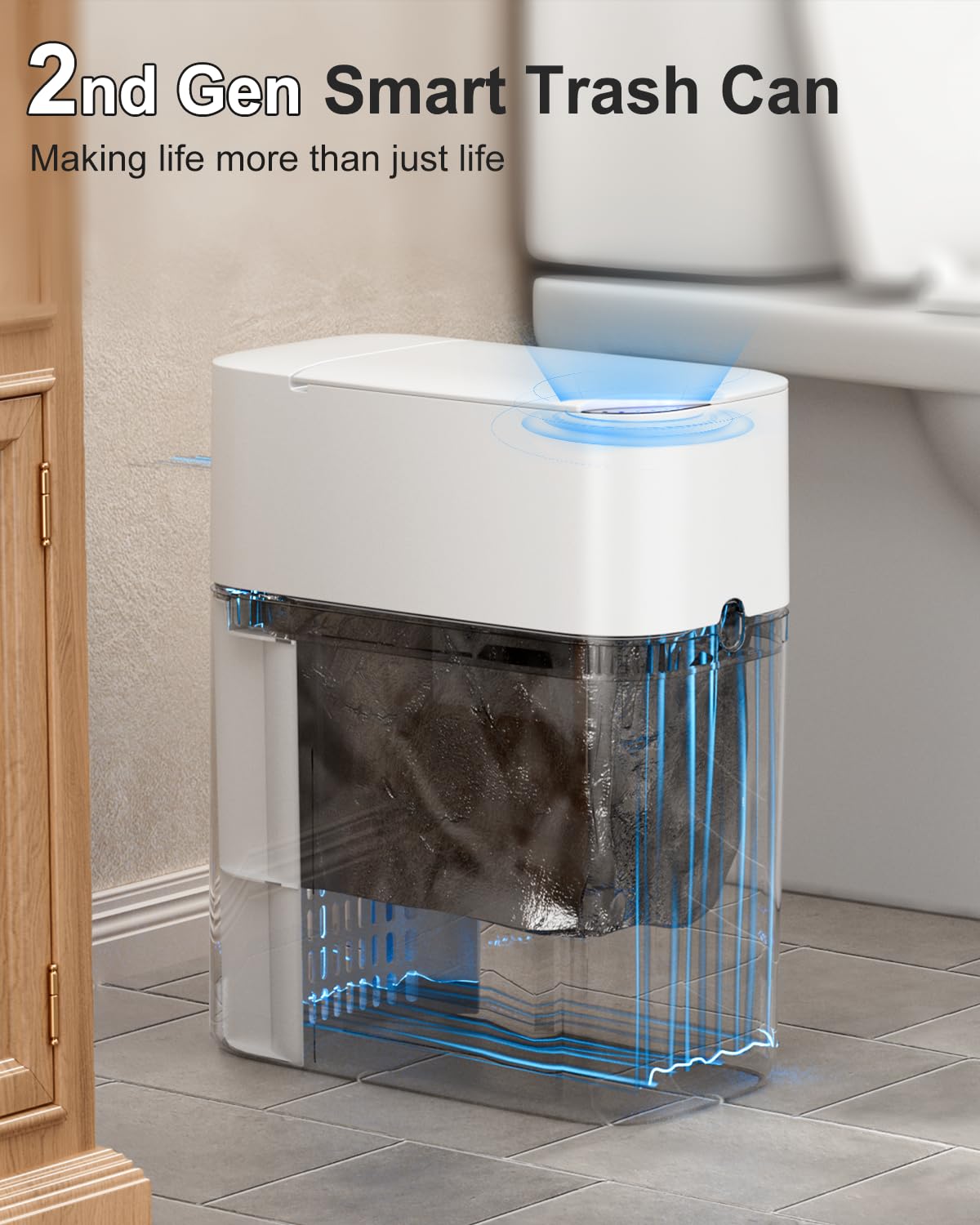 CTIME Touchless Automatic Bathroom Trash Can with Lid for Bathroom