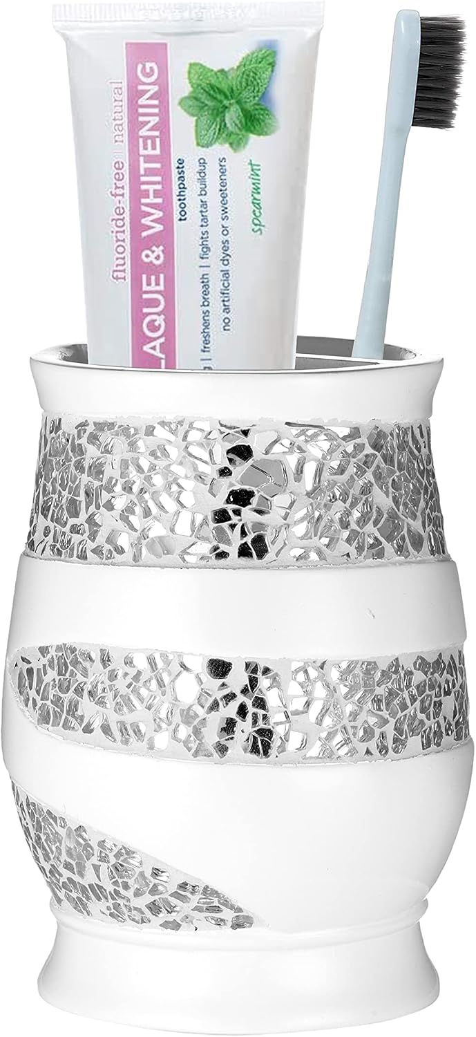 Zahari Home Sinatra Bath Tooth Brush Holder Modern Tooth Brush and Toothpaste Holder, White