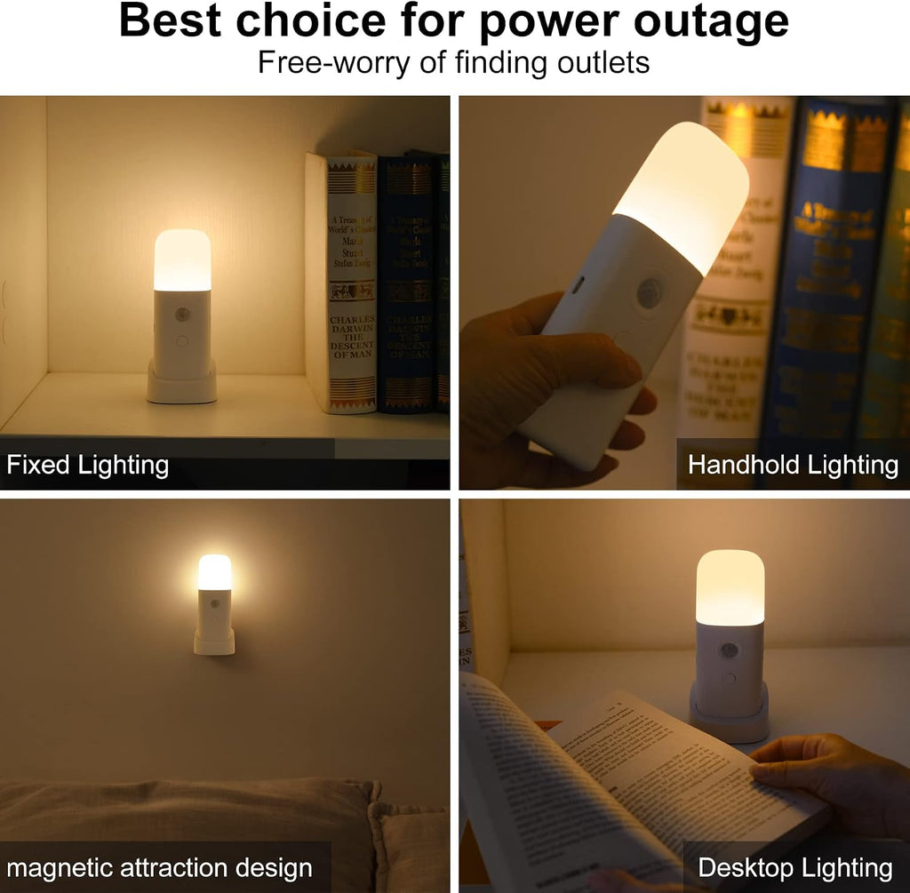 CREWEEL Rechargeable Motion Sensor Night Light, Battery Operated nightlights, Dimmable Motion Sensor Light Indoor, Cordless Motion Activated Night Lights for Adults, Bathroom, Bedroom, Hallway(2Pack)