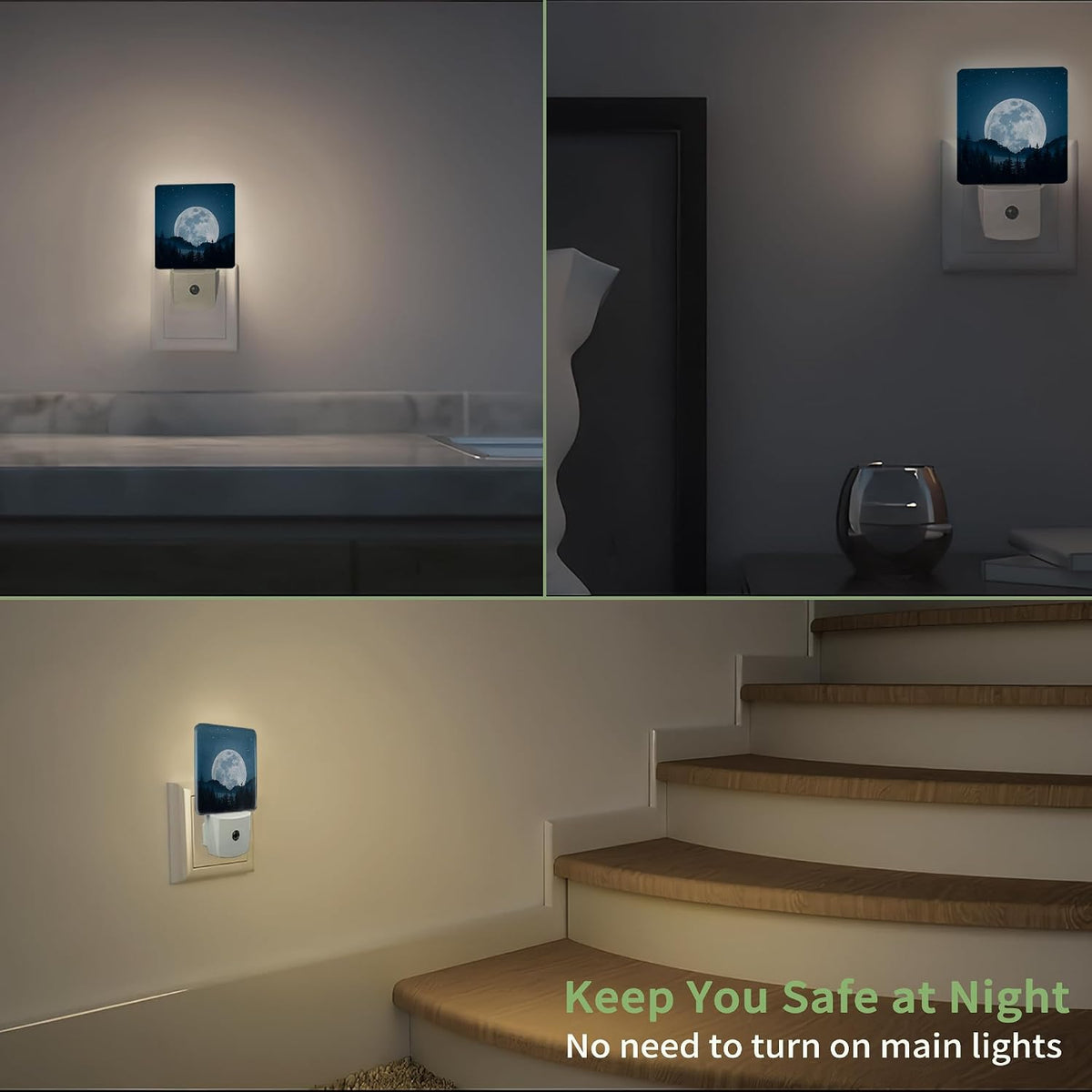 Full Moon Misty Forest Night Light, Starry Sky Forest Night Light Plug into Wall with Dusk to Dawn Sensor, LED Lamp Energy Saving Lights for Men Women Boys Girls,Lamp for Bedroom Bathroom Hallway