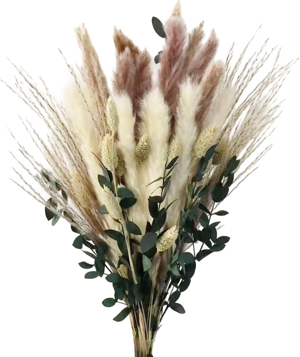 MIHUAGE Dried Flower Boho Bouquet – Exquisite Pampas Grass Bunny Tail and Eucalyptus for Home Decor Arrangements, Rustic Flowers for Your Bohemian Home, Bedroom, and Wedding Table Décor