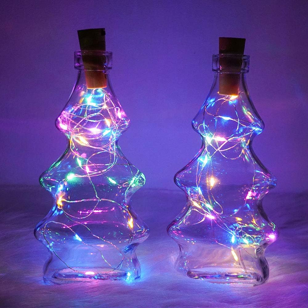 SunKite Wine Bottle String Lights with Cork,18 Pack 20 LED 2M Battery Operated Mini Silver Copper Wire Fairy Lights for DIY Party Wedding Table Centerpieces Decor (Colorful)