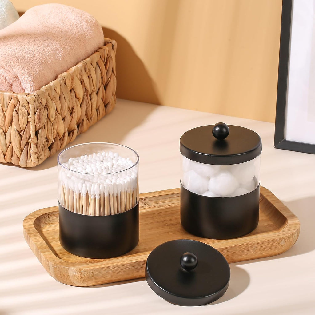 Gaussra Black Apothecary Jar, Black Qtip Holder, Bathroom Jar with Stickers