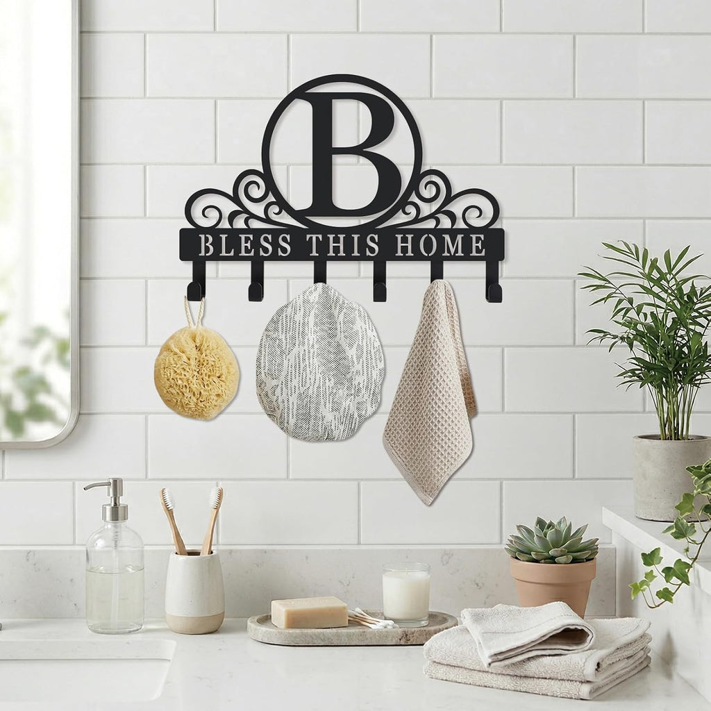 Personalized Metal Letter B Key Holder for Wall, Monogram Coat Rack Wall Mount, Key Hooks Perfect for Bathroom, Living Room, Kitchen, Office Ideal Wedding, Anniversary, Housewarming Gift