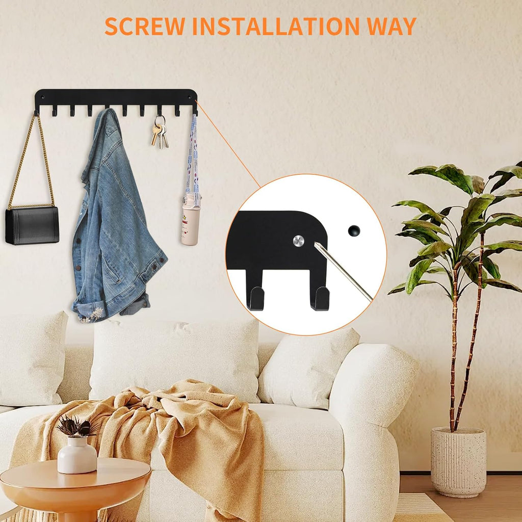 2 Pack Key Holder Wall Mount, 10 Hooks Car Key Holder for Wall, No Drilling Required, Key Rack Adhesive, Keys Hanger on Wall, Key Rack Wall Mount for Entryway, Living Room, Hallway (Black)
