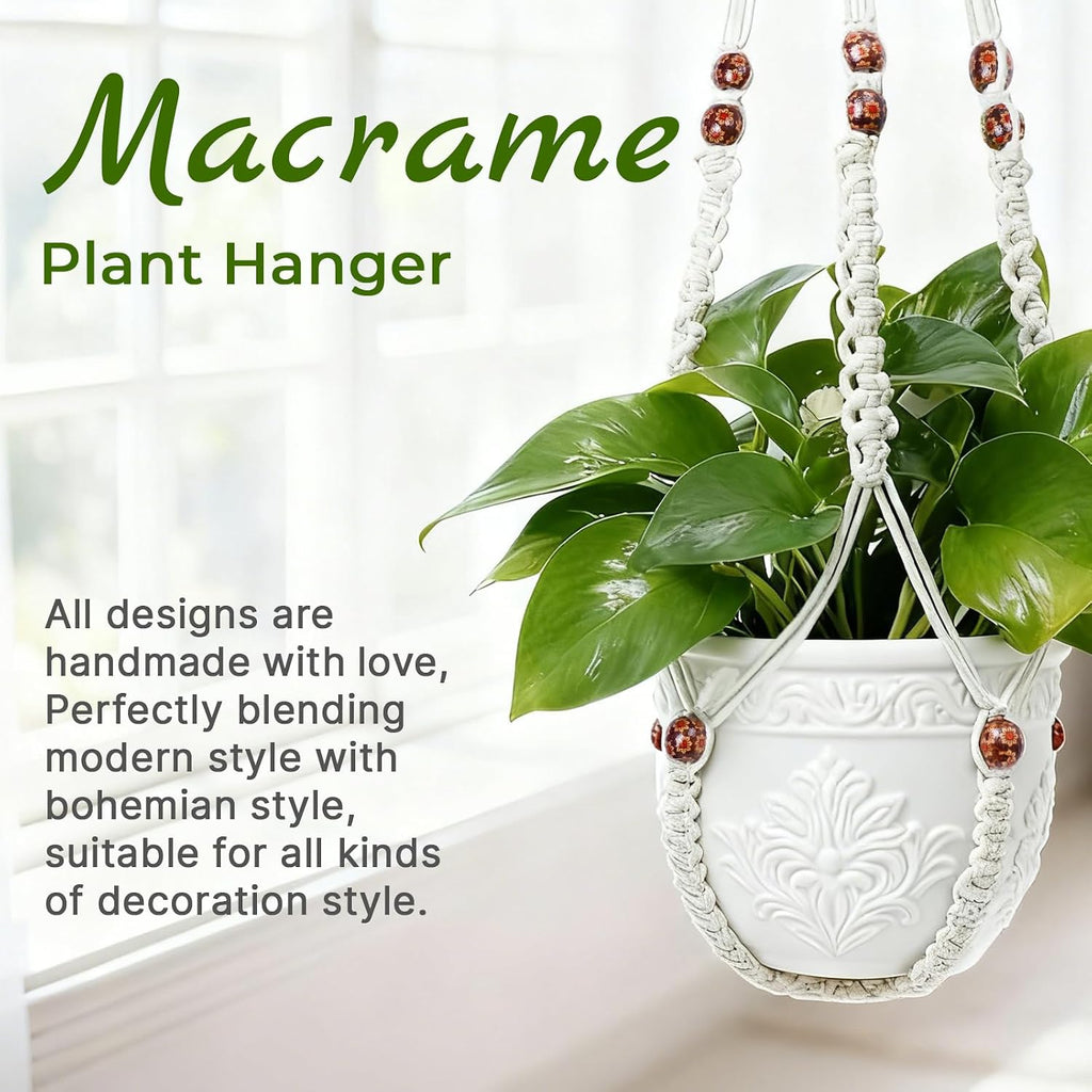 Macrame Plant Hanger Indoor 35 Inch Hanging Basket Ivory 2Pack