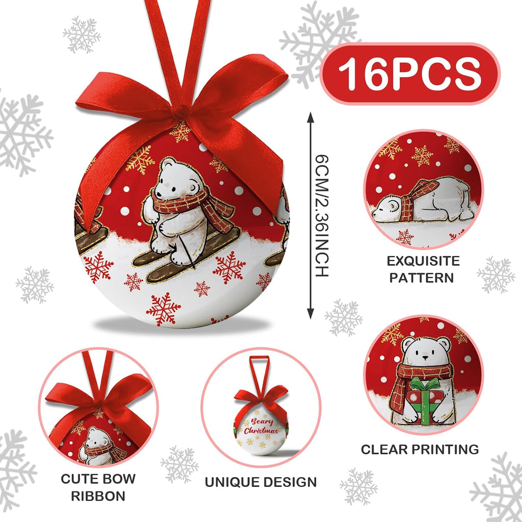 Polar Bear Christmas Decorations - Polar Bear Ornaments Hanging Balls Christmas Tree Decorations Indoor, Cute Decoration Ball 2.36 Inch for Xmas Tree Party Home Holiday，Xmas Gifts Set of 16Pcs