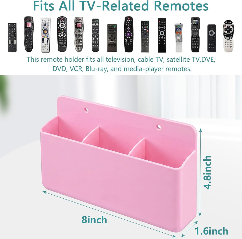 3 Slot Remote Control Holder, TV Remote Holder Wall Pen Storage Accessories for Home Office School (Pink)