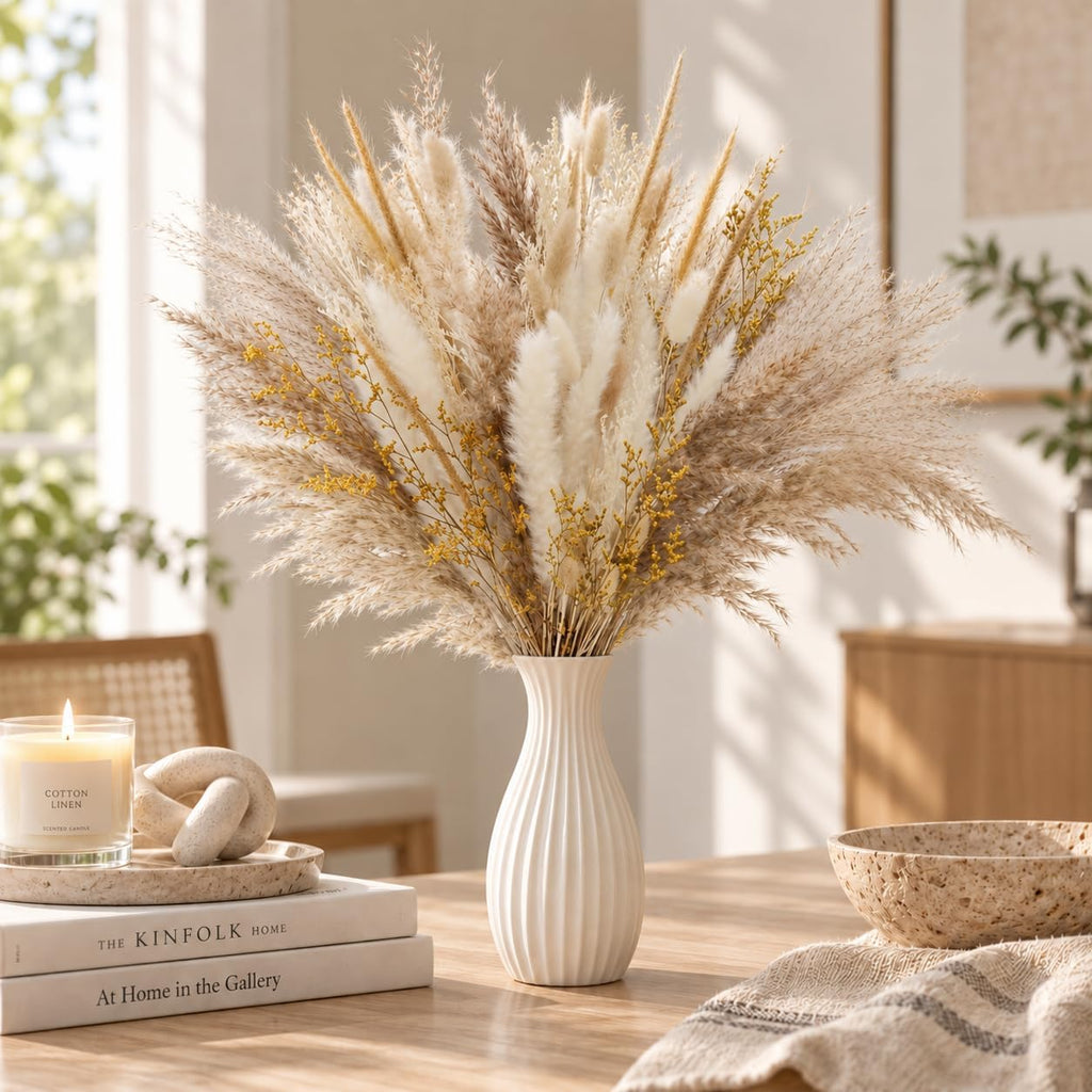 112 PCS Natural Dried Flowers 17inch Boho Pampas Grass for Farmhouse Decor