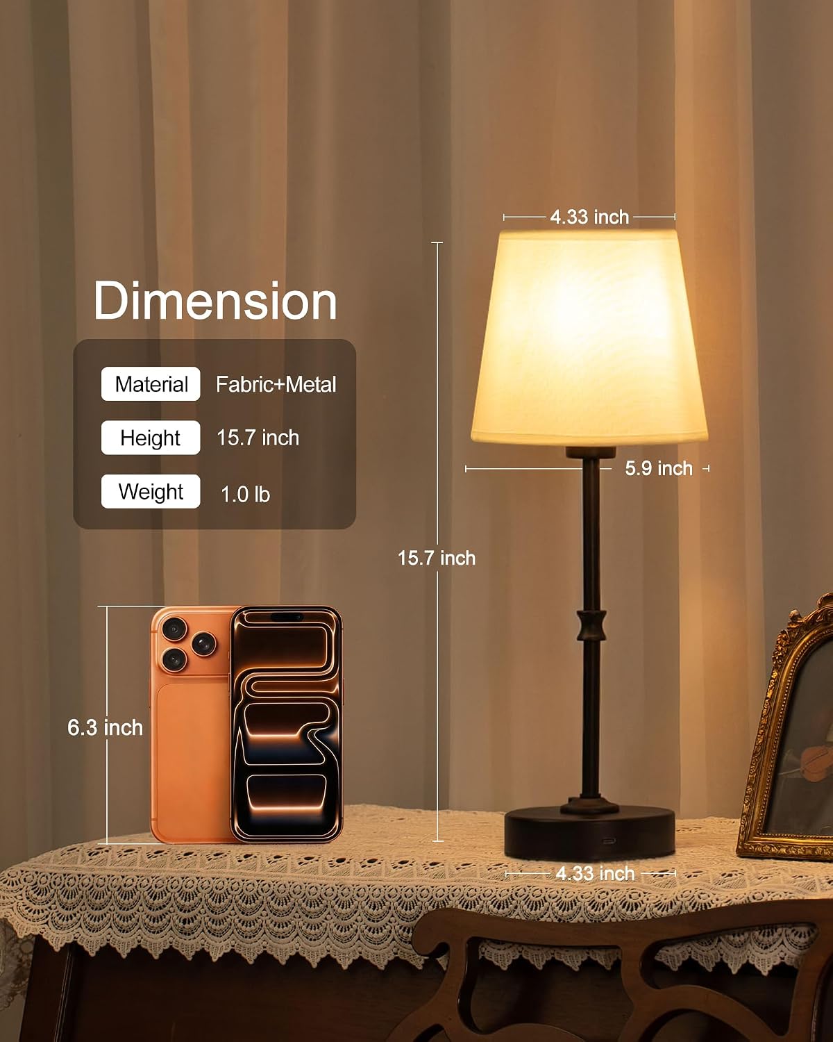 EppieBasic Cordless Table Lamp Rechargeable: Fast Charging & Long Lasting - 2700K Warm Light Small Vintage Brass Bedside Lamps - Dinning Living Room Bedroom - 2 Pack