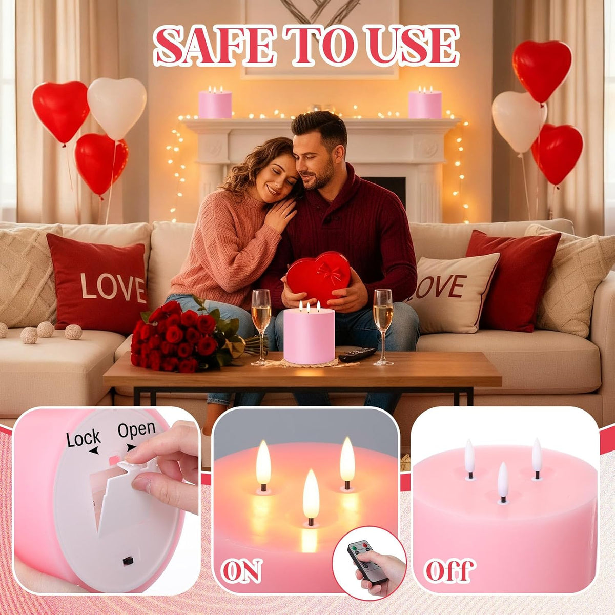 Retisee 1 Pack Pink Extra Large Flameless Candles 6"x6" Remote Control