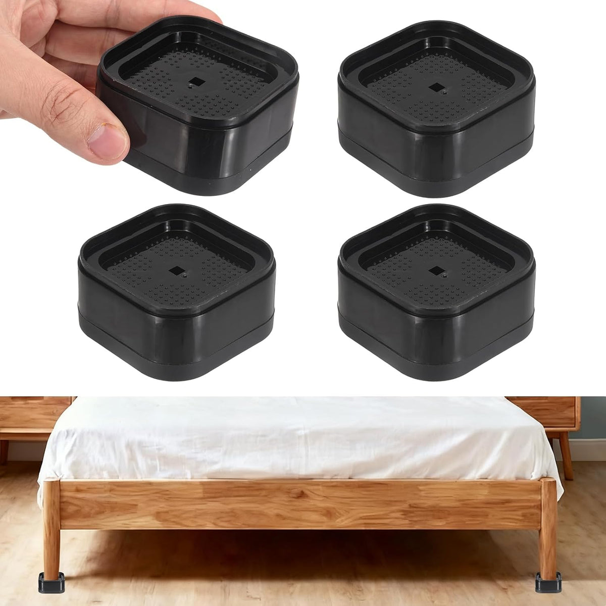 uxcell 4Pcs Furniture Risers Adjustable Bed Risers Height 1-Layers 1" Black