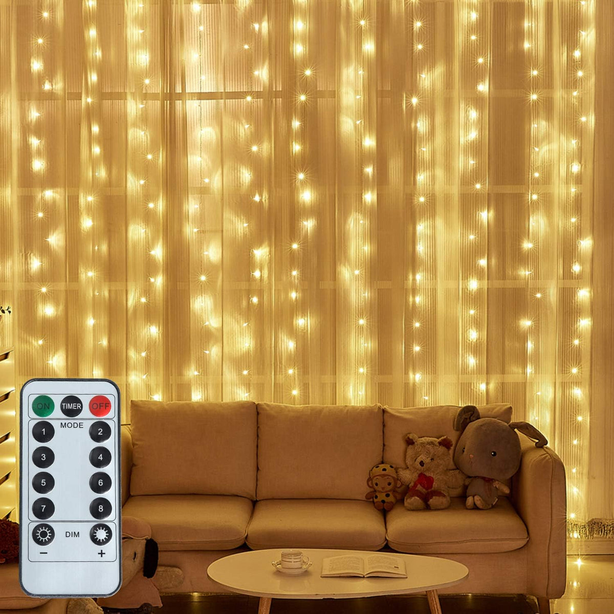 LED String Light 300 LED Lights 8 Modes Control Decoration USB Powered Waterproof Lights for Curtain Christmas Bedroom Party Wedding Home (9.8ft X 9.8ft ,White)