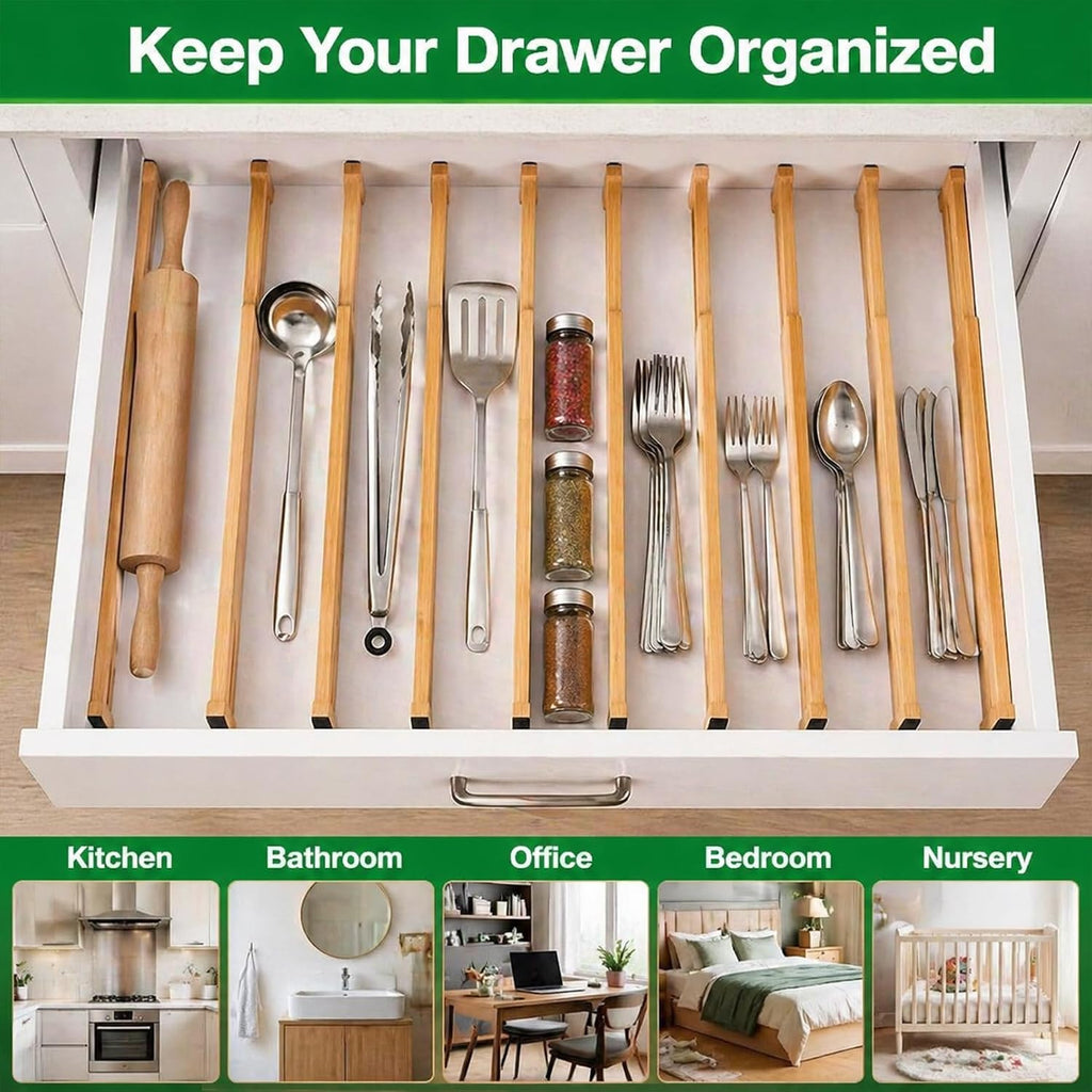 6 Pack Bamboo Drawer Dividers, Dresser Separators 16.6" to 21.8"
