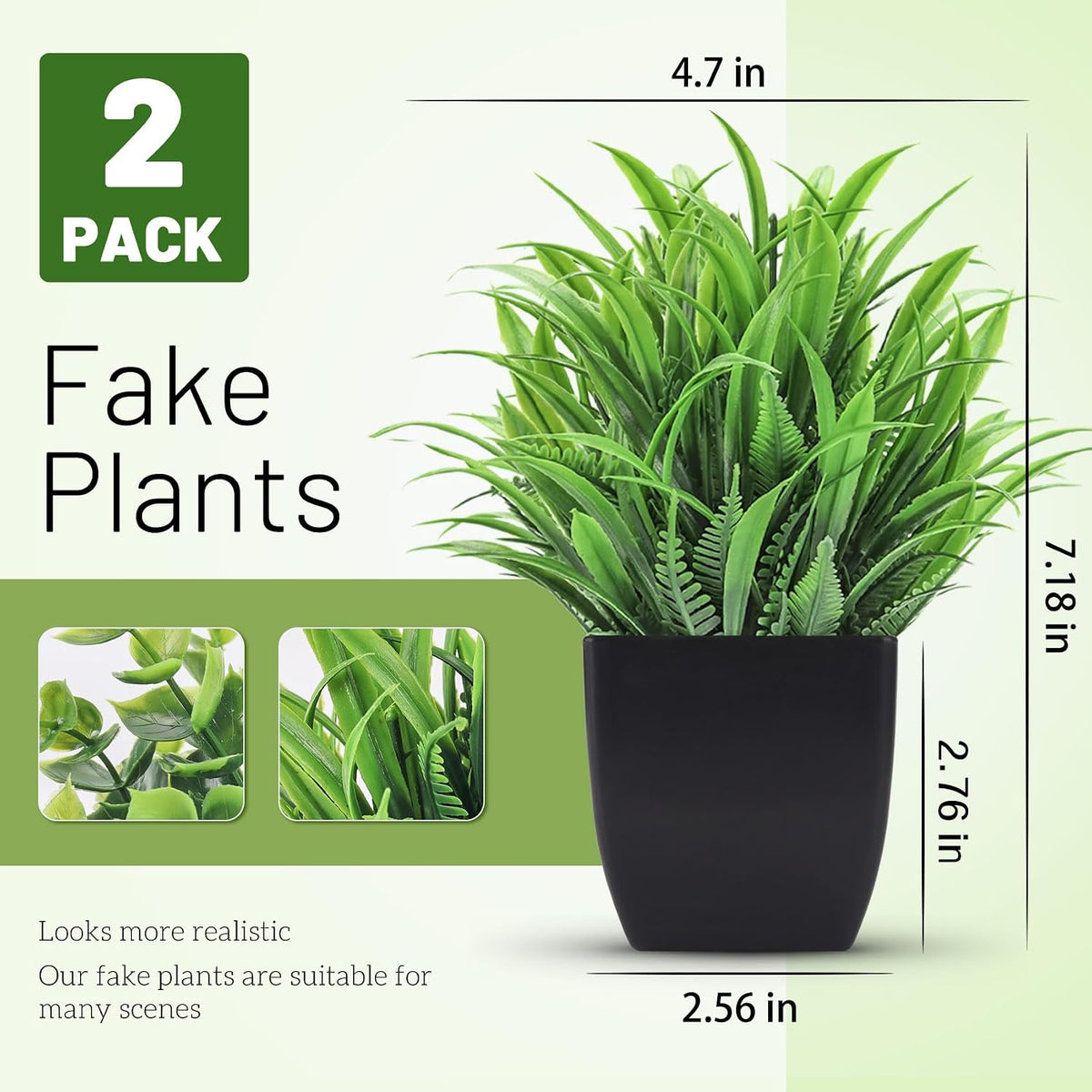 Der Rose 2 Pcs Fake Plants Small Artificial Plants for Black Bathroom Decor