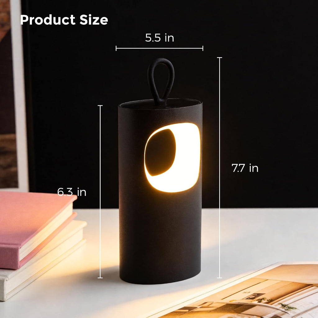 Cordless Rechargeable Lamp, 2700K Warm Light, Stepless Dimming, Black