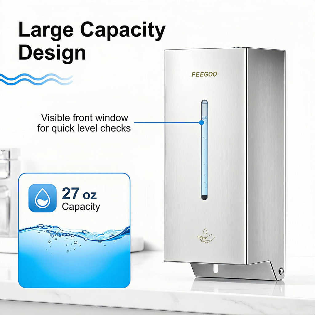 FG2003 Automatic Soap Dispenser, 27 fl oz, Stainless Steel, Viewing Window