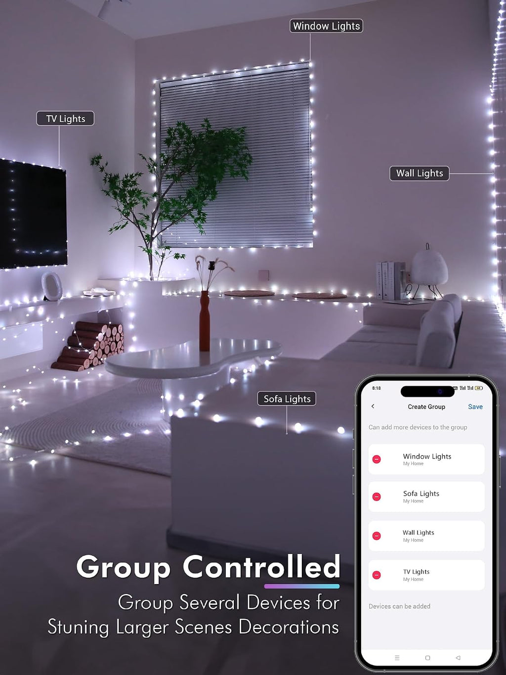 BrizLabs Smart Fairy String Lights, 100 LED Color Changing Christmas Lights