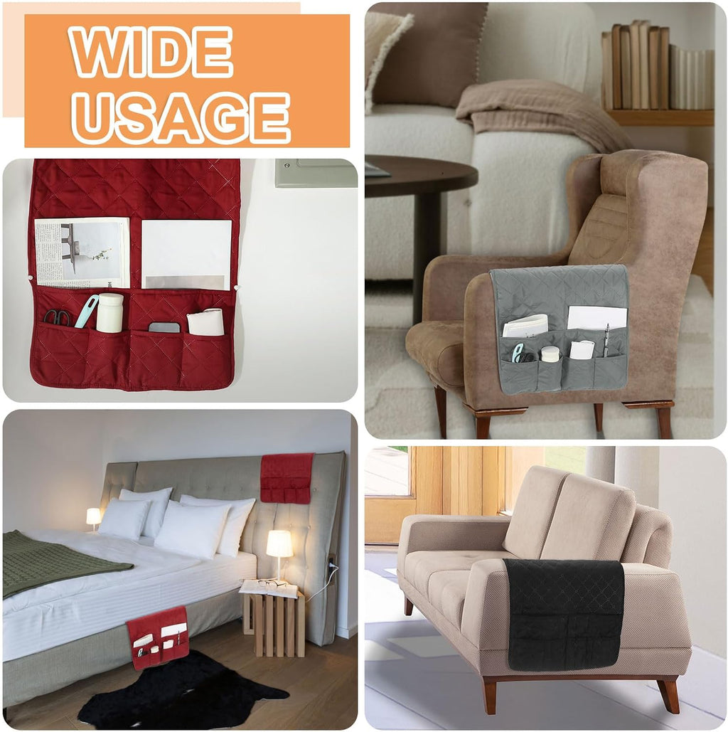 uxcell Couch Sofa Armrest Organizer Non-Slip Chair Arm Recliner Remote Control Organizer with 6 Pockets for Books, Magazines, Tablet, Phone, Camel